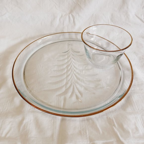 Holiday 16K Gold Indiana Glass Chip Dip Set (Fuente para Patatas Fritas y Salsa) - Picture 2 of 15